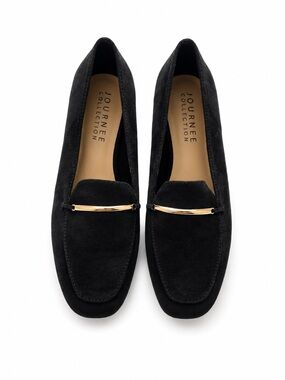 Journee Collection Women’s Black Faux Suede Loafers Size 9 Gold Bit Slip-On Flat